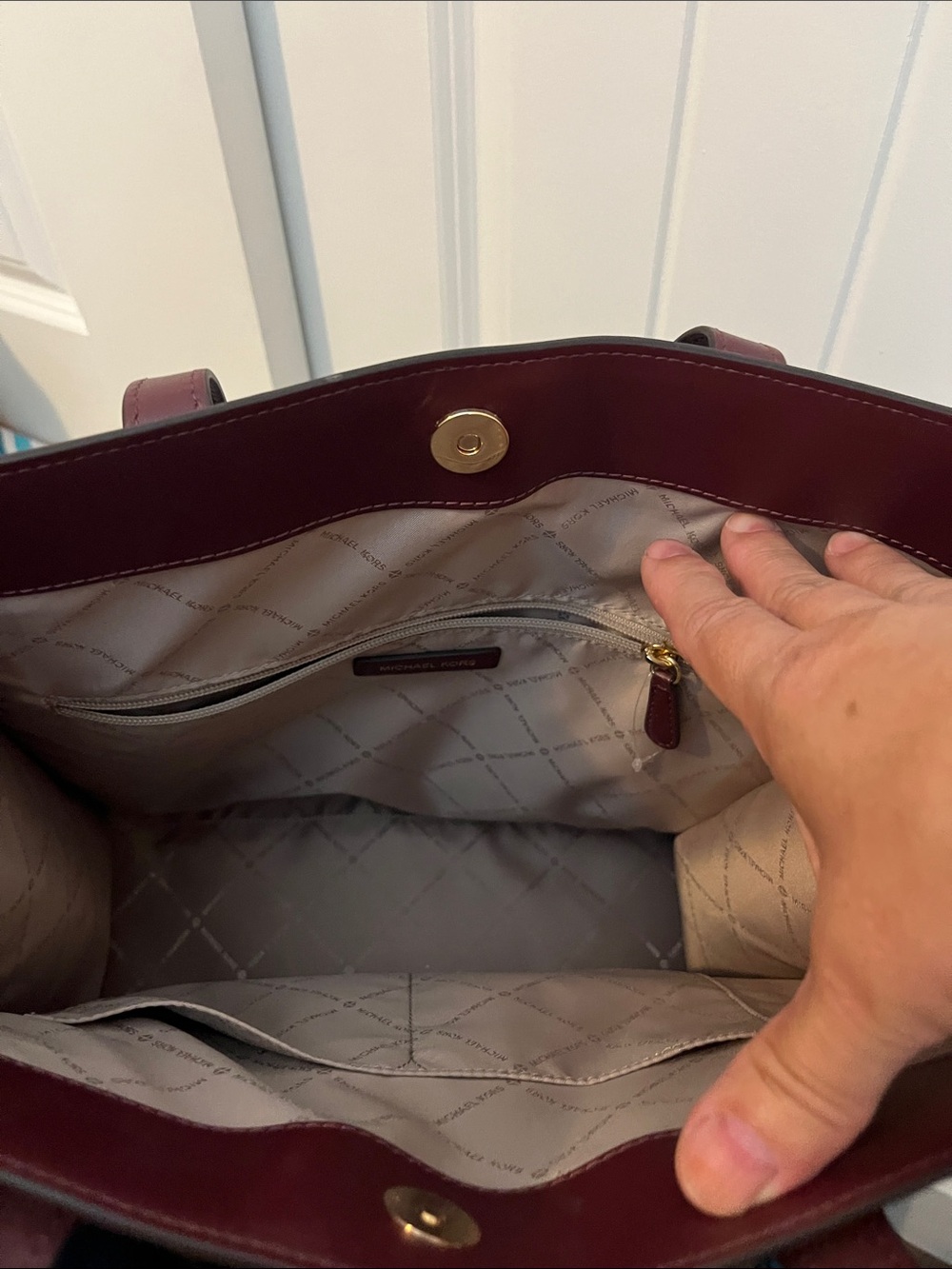 Michael Kors Brown and Burgundy Logo Messenger Tote with Adjustable Strap - Picture 3 of 6